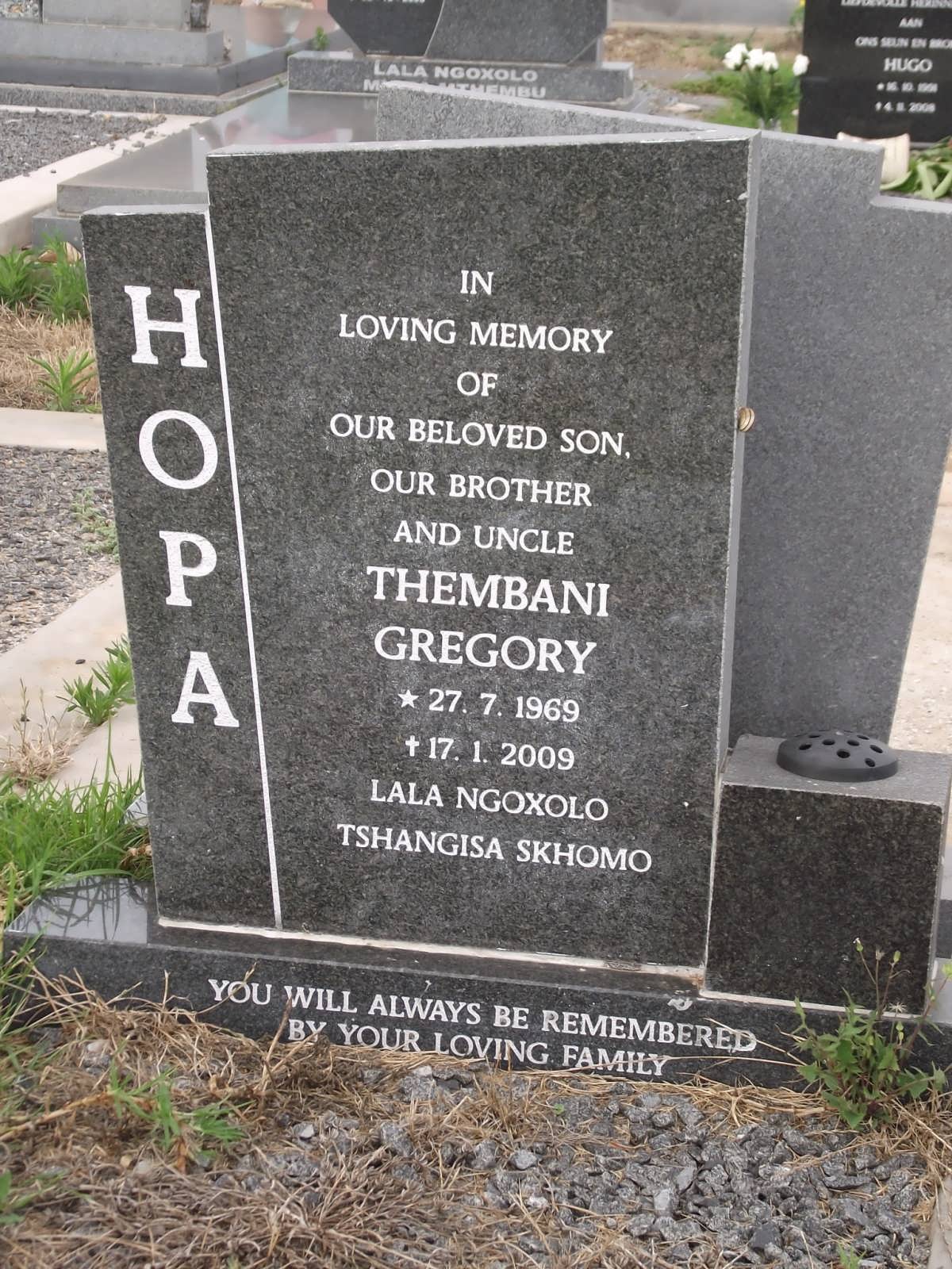 HOPA Thembani Gregory 1969-2009