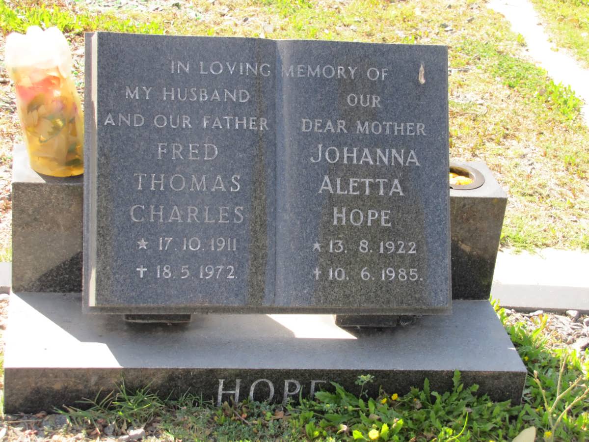 HOPE Fred Thomas Charles 1911-1972 & Johanna Aletta 1922-1985