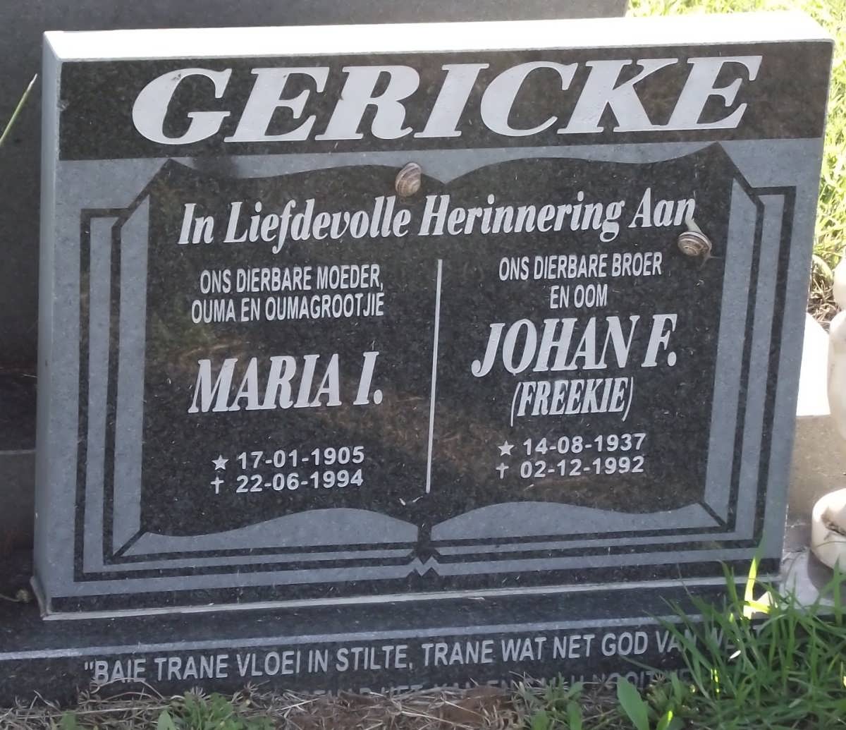GERICKE Maria I. 1905-1994 :: GERICKE Johan F. 1937-1992