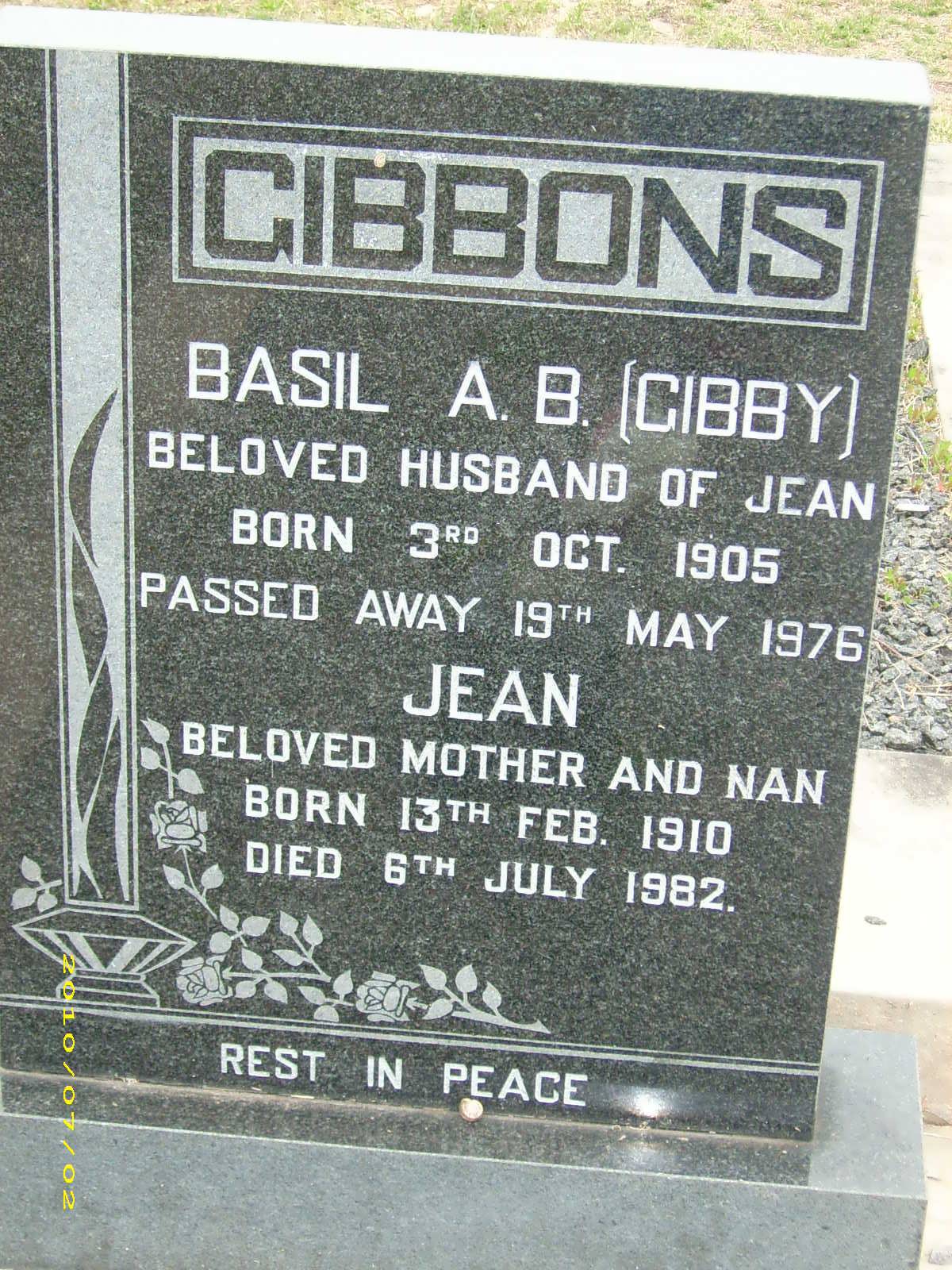 GIBBONS Basil A.B. 1905-1976 & Jean 1910-1982