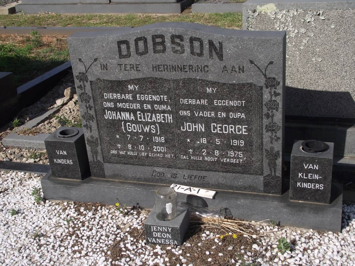 DOBSON John George 1919-1975 & Johanna Elizabeth GOUWS 1918-2001