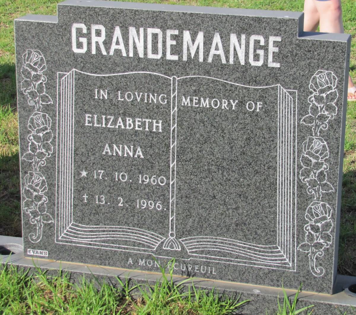 GRANDEMANGE Elizabeth Anna 1960-1996