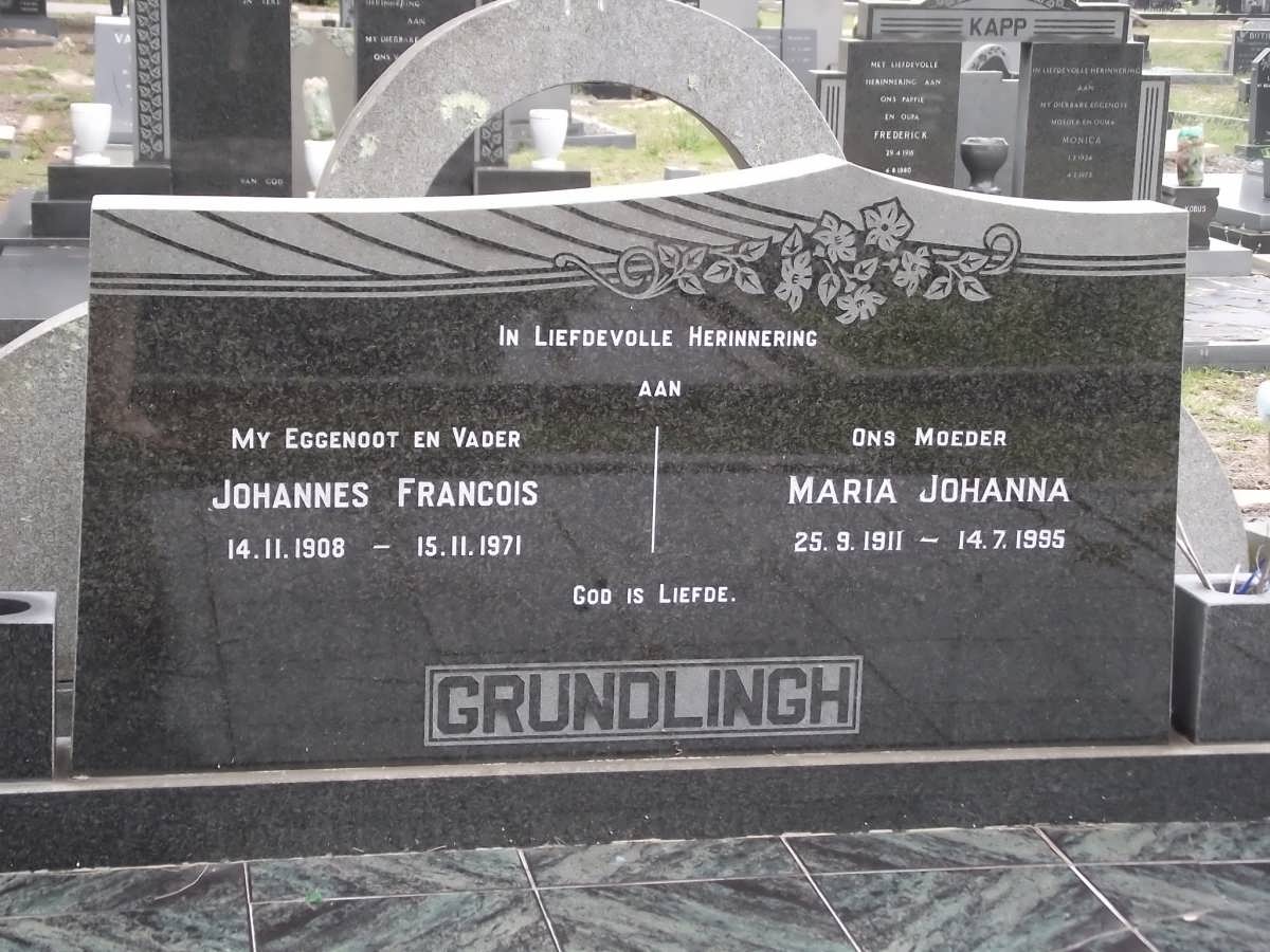 GRUNDLINGH Johannes Francois 1908-1971 & Maria Johanna 1911-1995