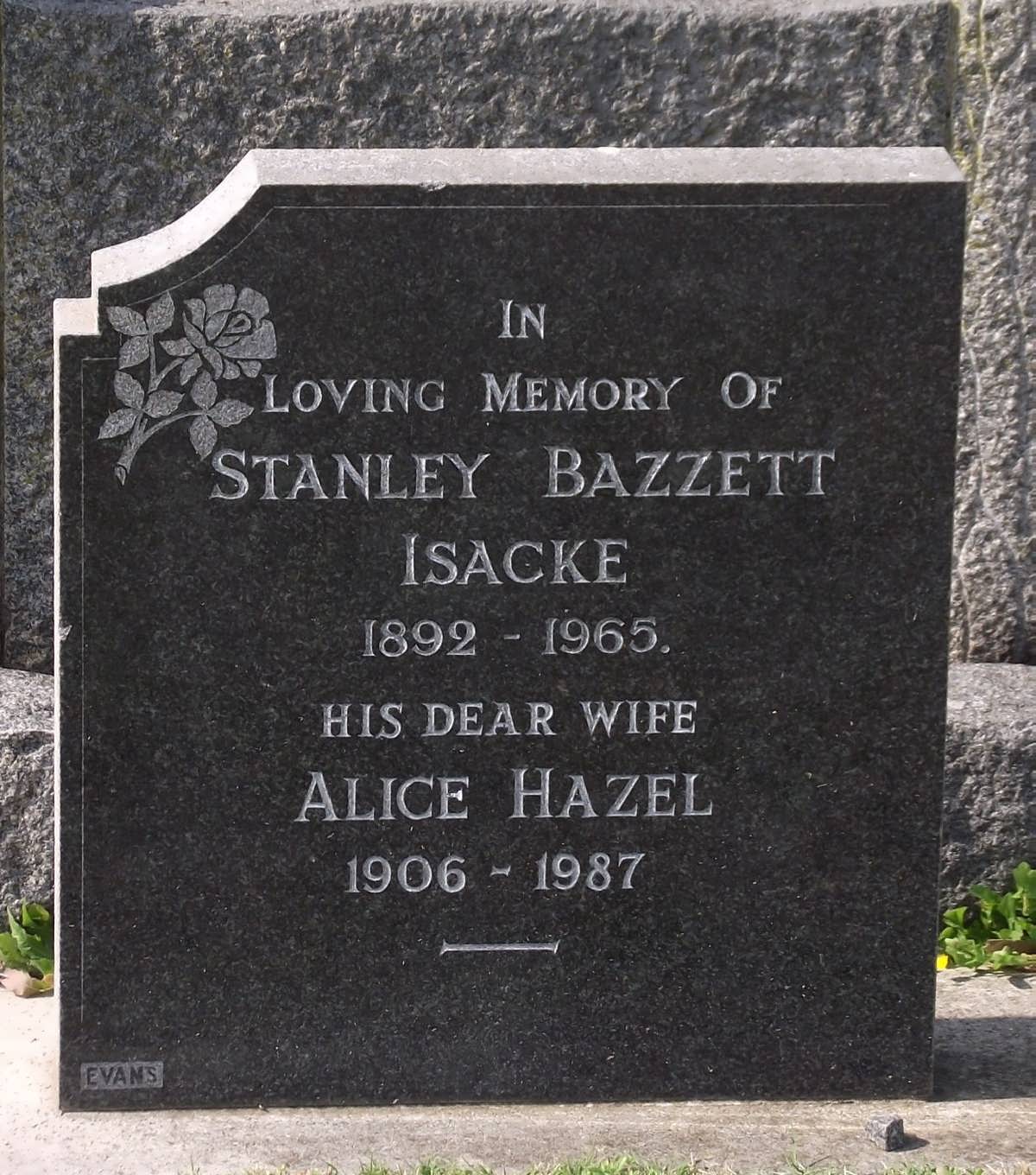 ISACKE Stanley Bazzett 1892-1965 & Alice Hazel 1906-1987
