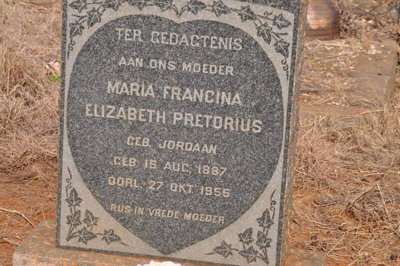 PRETORIUS Maria Francina Elizabeth nee JORDAAN 1887-1955
