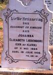 LIEBENBERG Johanna Elizabeth nee DE KLERK 1884-1938