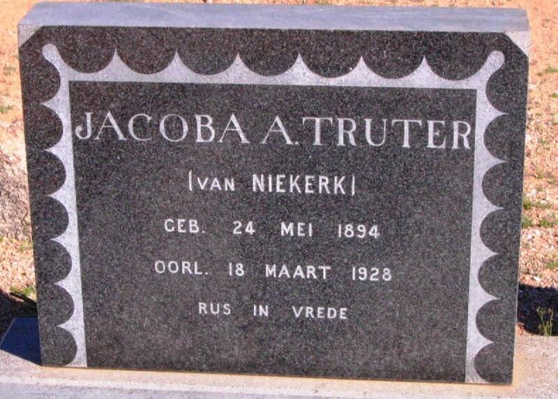 TRUTER Jacoba A. nee VAN NIEKERK 1894-1928