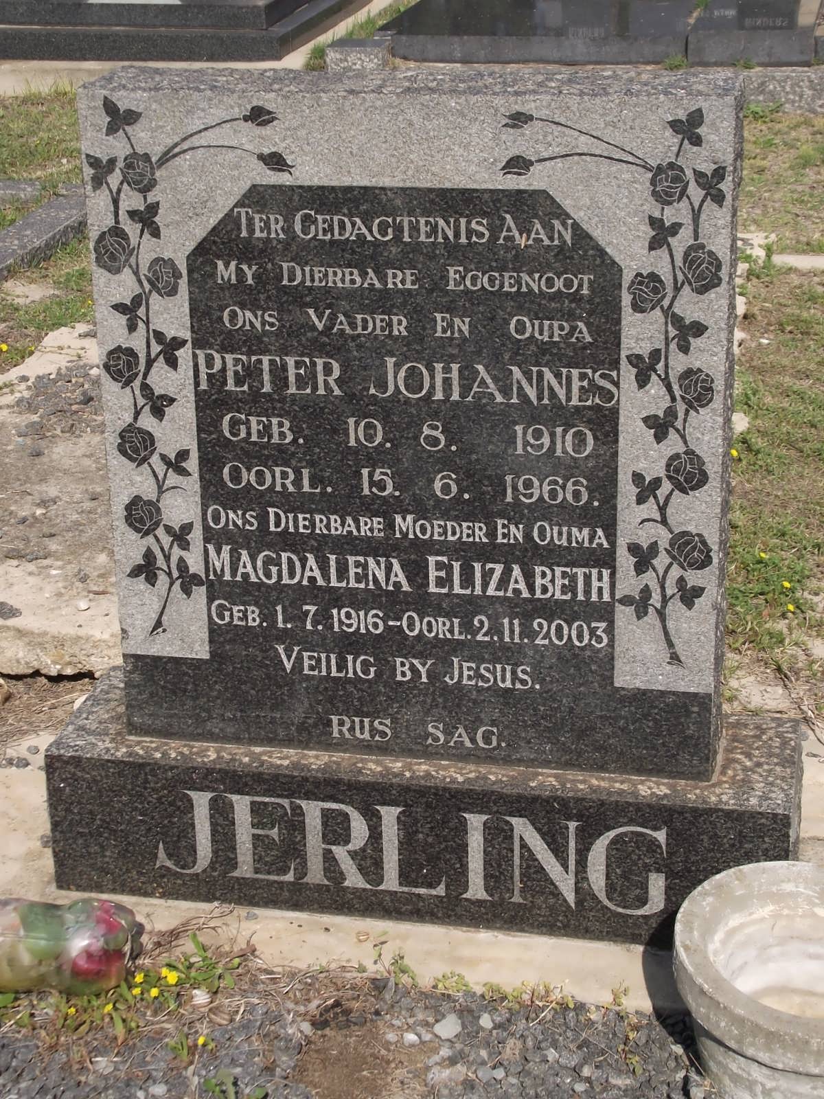 JERLING Pieter Johannes 1910-1966 & Magdalena Elizabeth 1916-2003