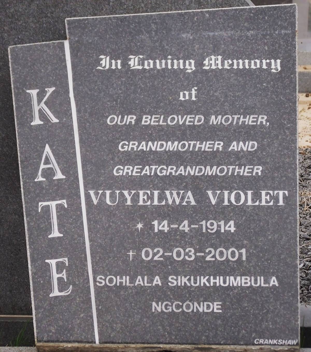 KATE Vuyelwa Violet 1914-2001