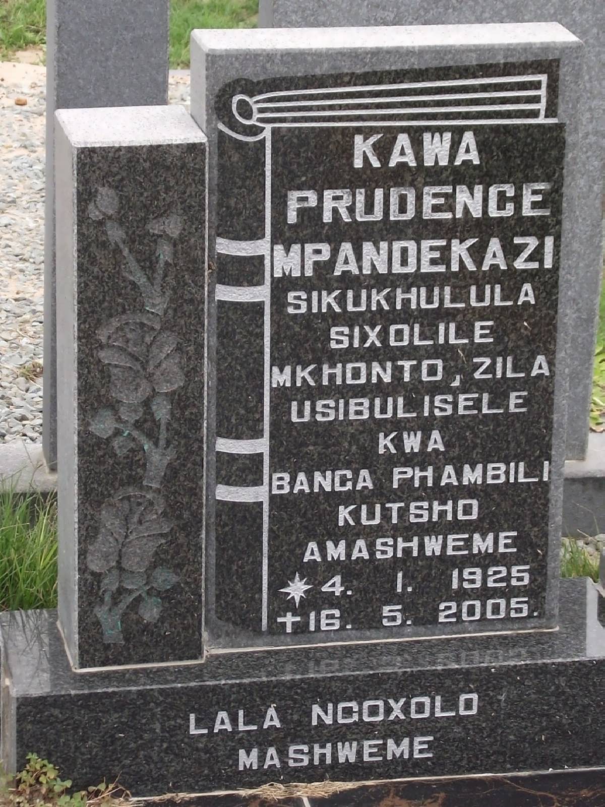 KAWA Prudence Mpandekazi 1925-2005