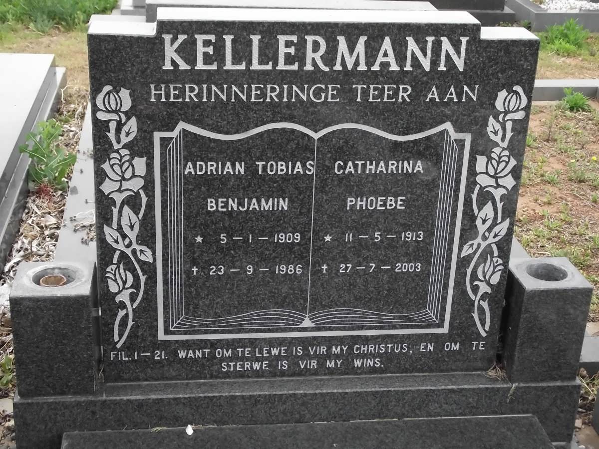 KELLERMANN Adrian Tobia Benjamin 1909-1986 & Catharina Phoebe 1913-2003