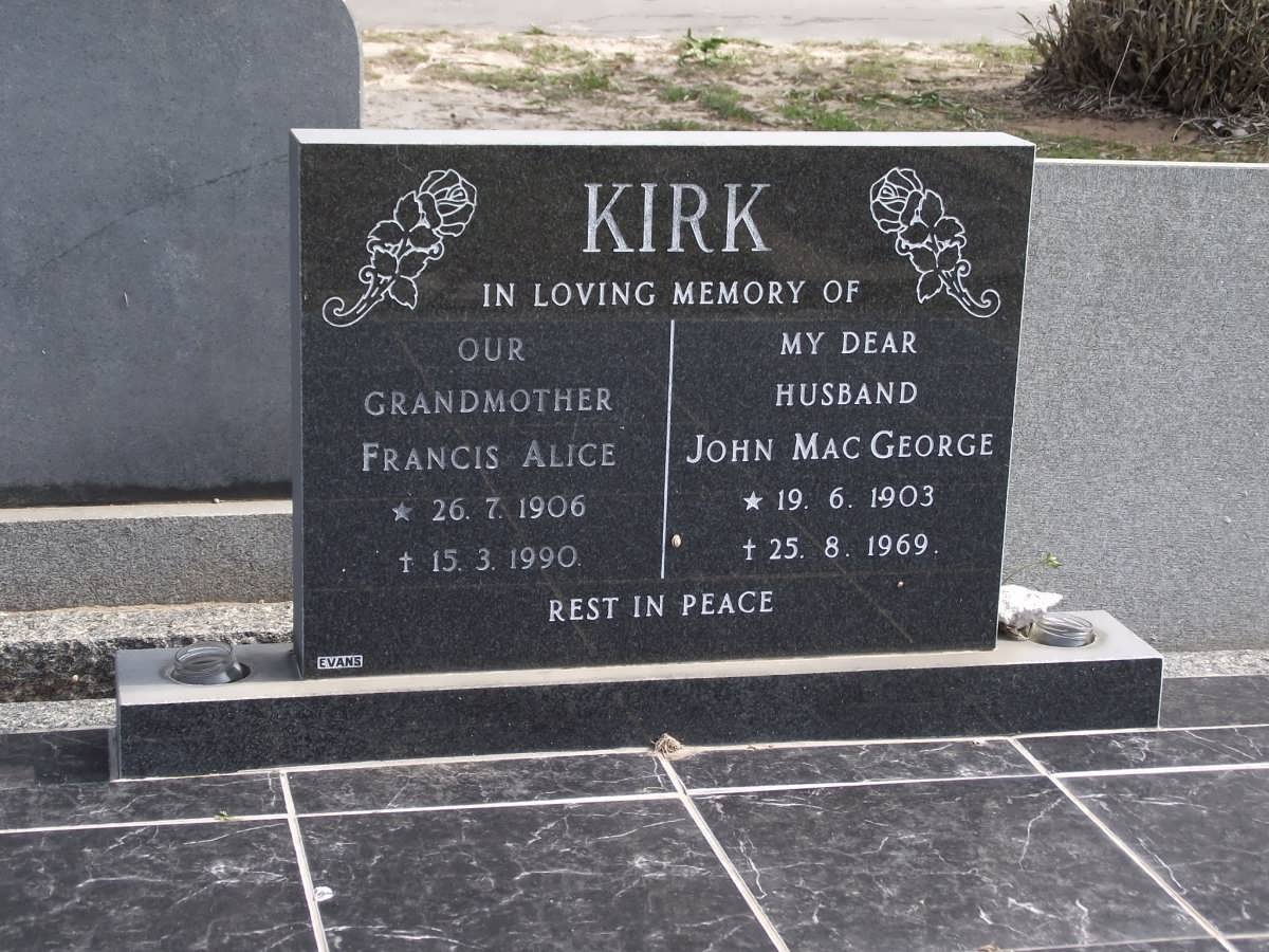 KIRK John Mac George 1903-1969 & Francis Alice 1906-1990