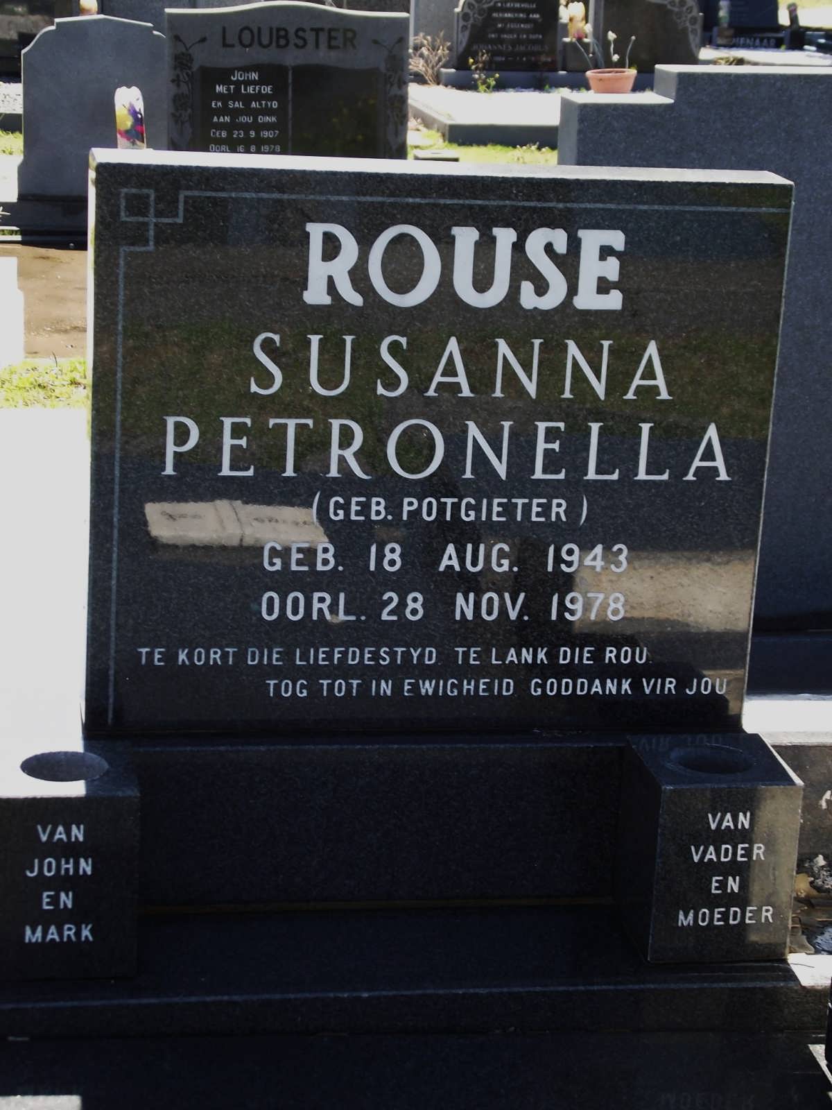 KLEBER Susanna Petronella formerly ROUSE nee POTGIETER 1943-1978