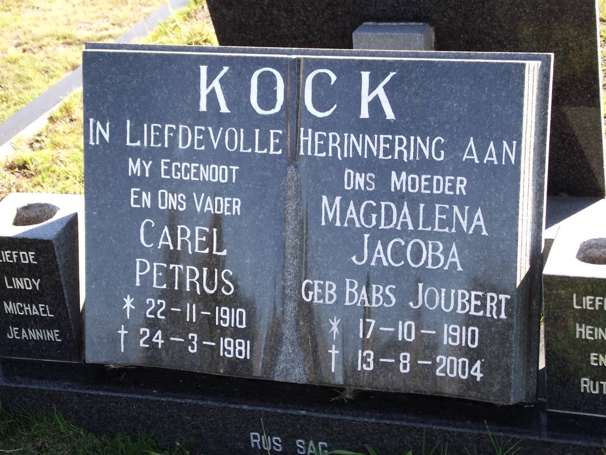 KOCK Carel Petrus 1910-1981 & Magdalena Jacoba JOUBERT 1910-2004
