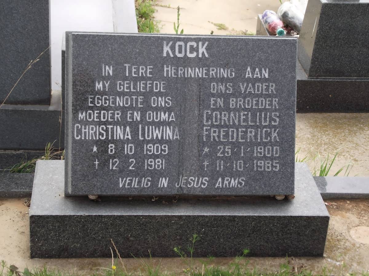 KOCK Cornelius Frederick 1900-1985 & Christina Luwina 1909-1981