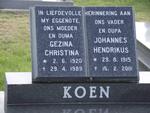 KOEN Johannes Hendrikus 1915-2001 & Gezina Christina 1920-1989