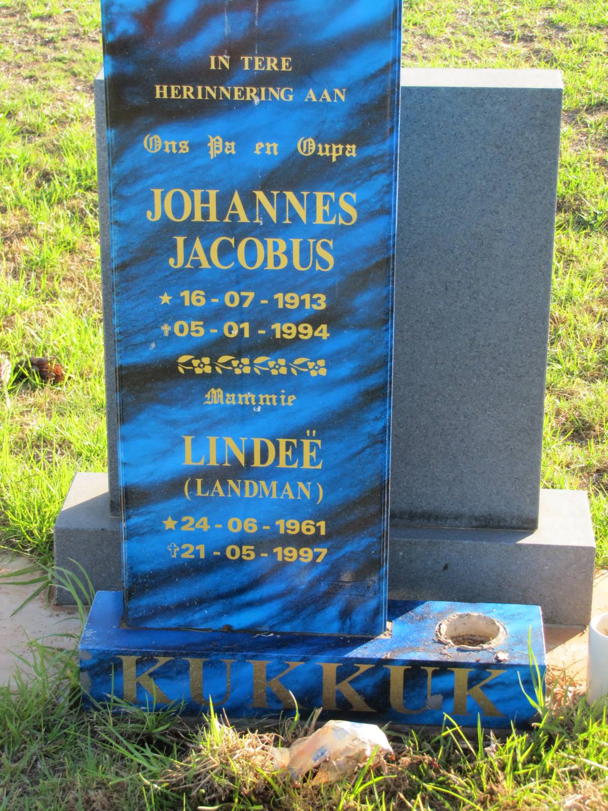KUKKUK Johannes Jacobus 1913-1994 :: KUKKUK Lindee nee LANDMAN 1961-1997