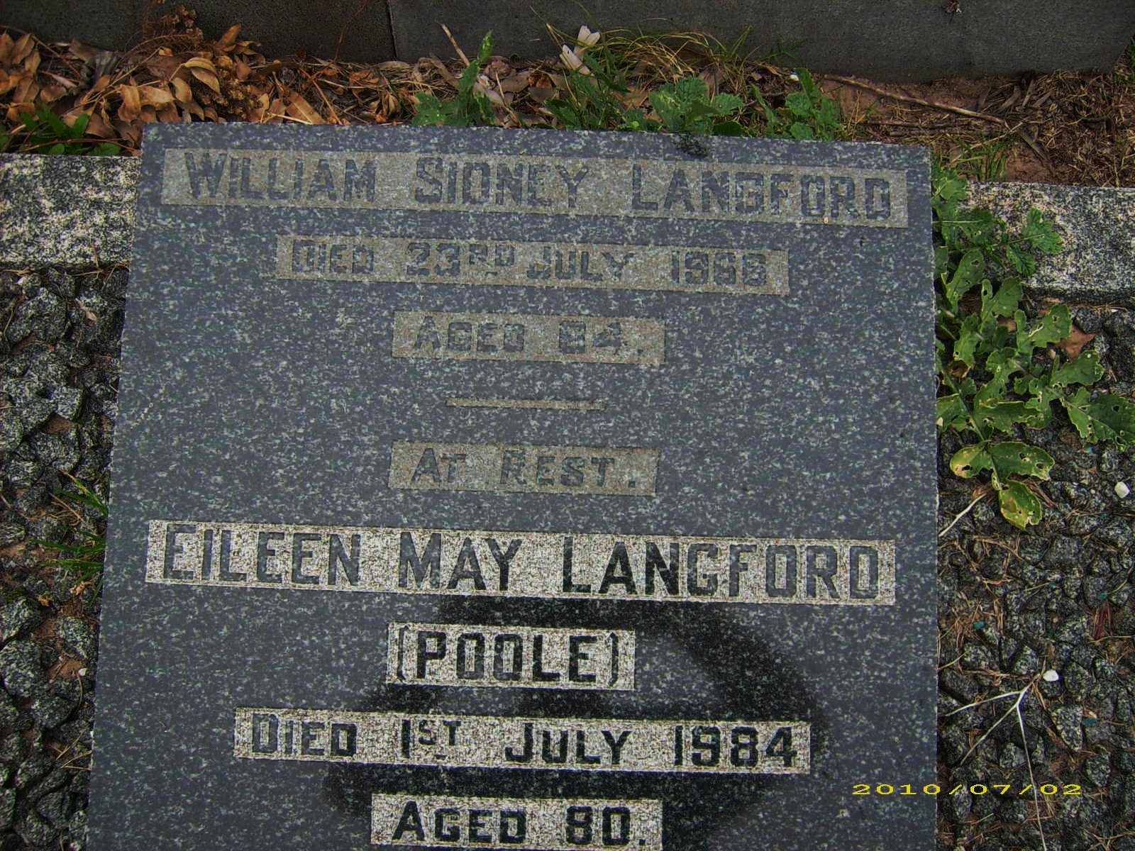 LANGFORD William Sidney -1968 :: LANGFORD Eileen May POOLE -1984