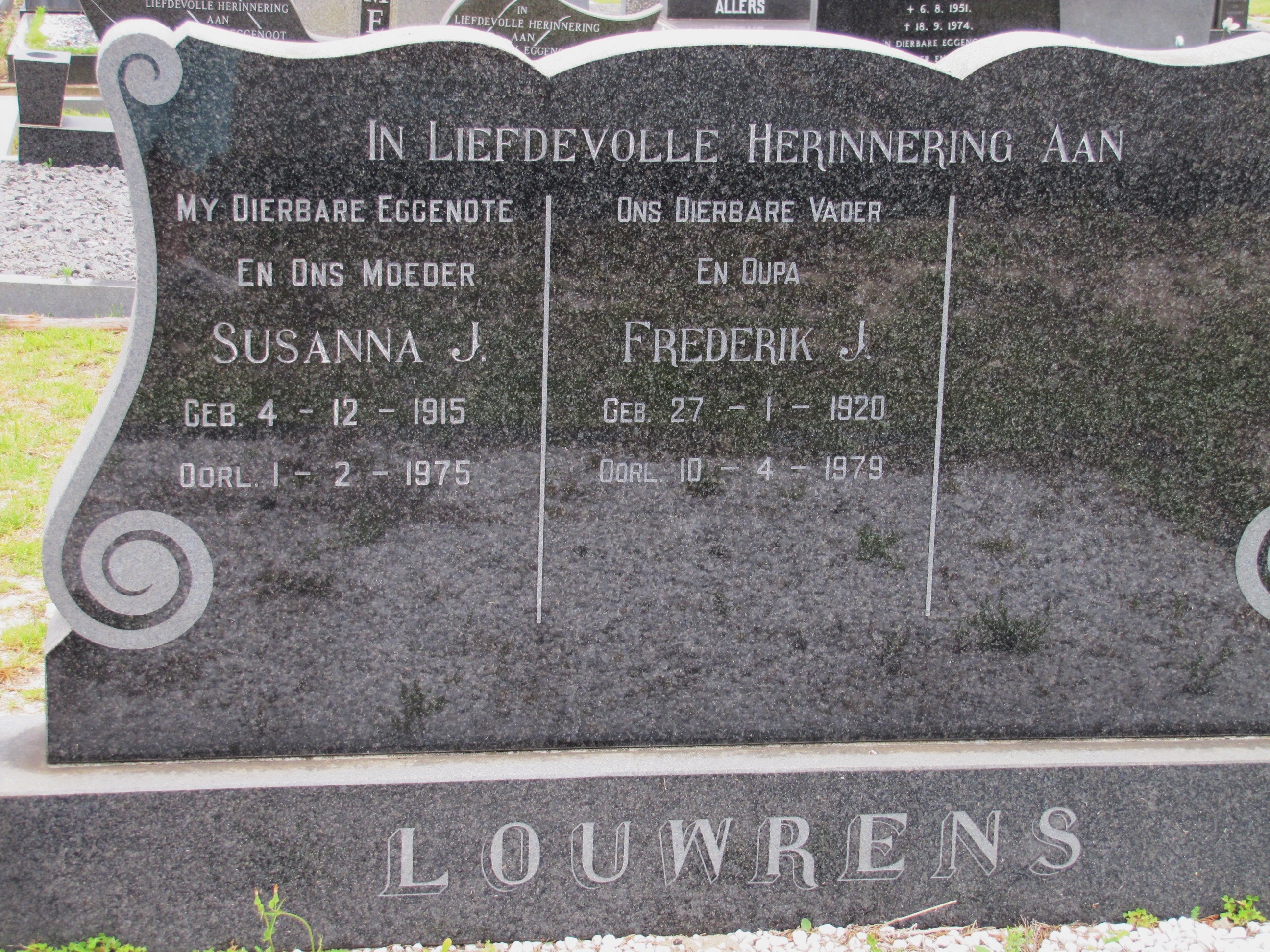 LOUWRENS Susanna J. 1915-1975 & Frederick J. 1920-1979