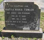 FOWLER Martha Maria nee JANSE VAN RENSBURG 1899-1985