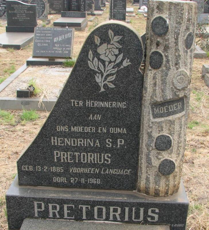 PRETORIUS Hendrina S.P. nee LANGUAGE 1885-1968