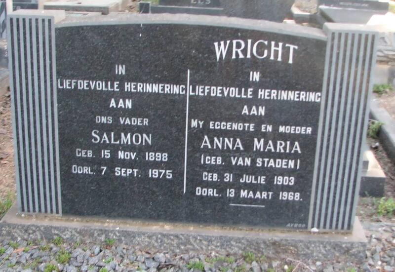 WRIGHT Salmon 1898-1975 & Anna Maria VAN STADEN 1903-1968