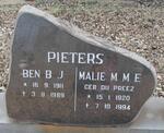 PIETERS B.J. 1911-1989 & M.M.E. DU PREEZ 1920-1994