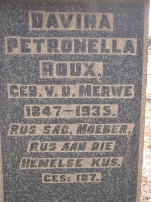 ROUX Davina Petronella nee V.D.MERWE 1874-1935