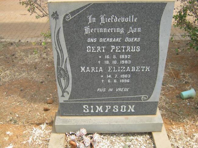 SIMPSON Gert Petrus 1892-1983 & Maria Elizabeth 1903-1996