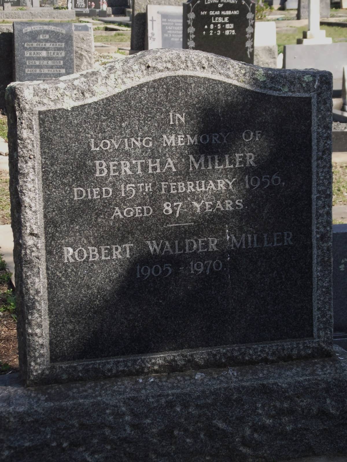 MILLER Bertha -1956 & Robert Walder 1905-1970