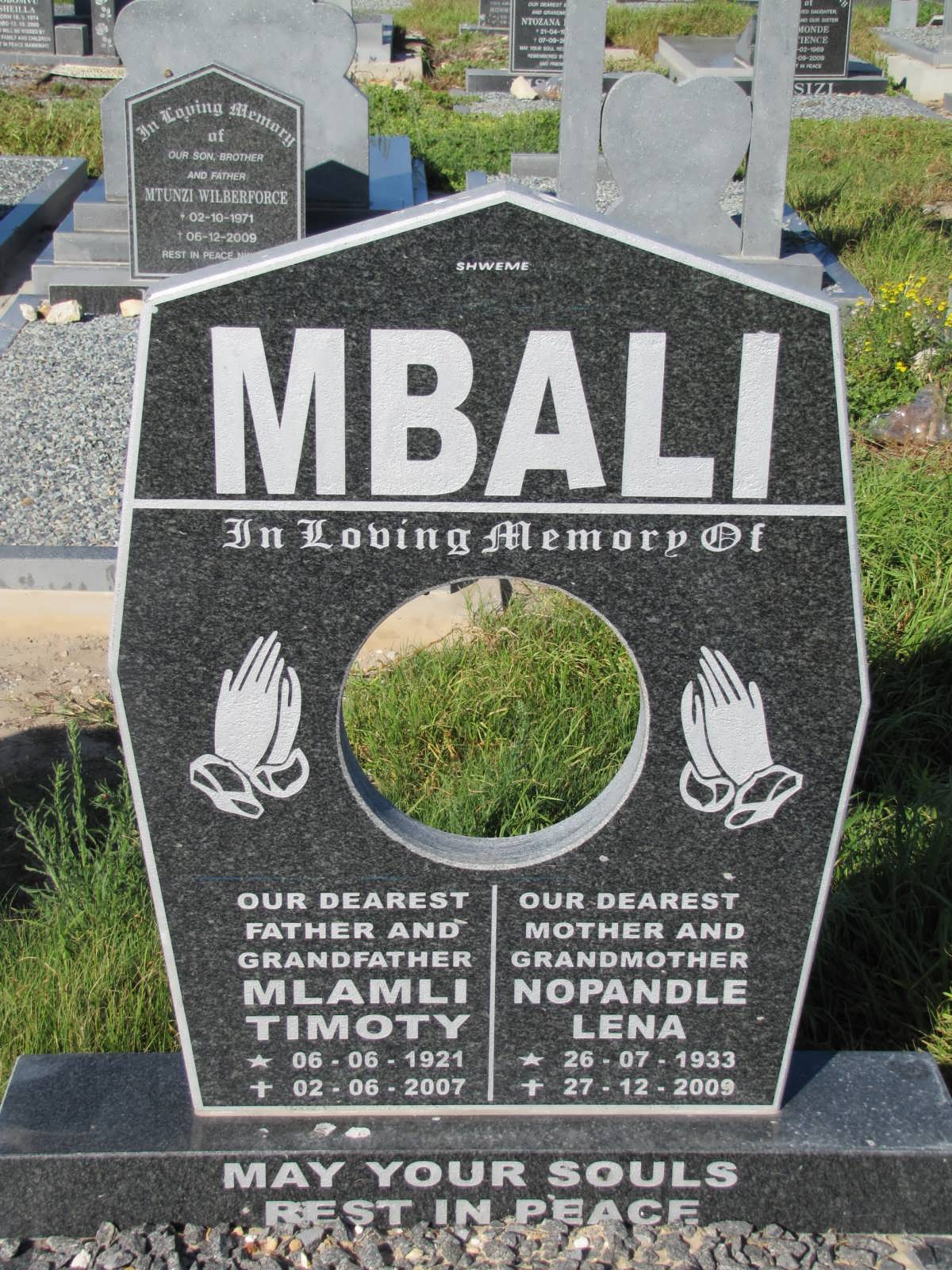 MBALI Mlamli Timoty 1921-2007 & Nopandle Lena 1933-2009