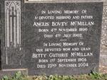 MCMILLAN Angus Bovey 1896-1962 & Betty Guthrie 1908-2004