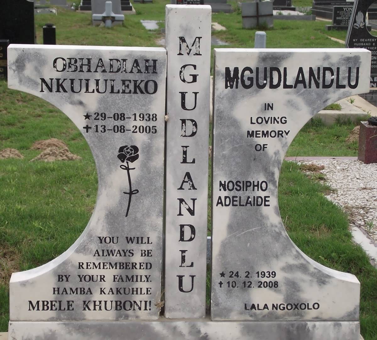 MGUDLANDLU Obhadiah Nkululeko 1938-2005 & Nosipho Adelaide 1939-2008