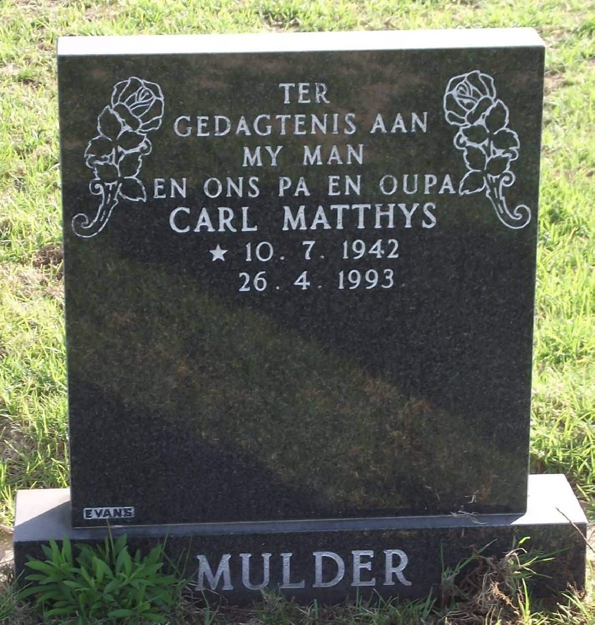 MULDER Carl Matthys 1942-1993