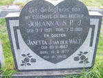 VENTER Johanna S.P.J. 1921-1969 :: VAN DER WALT Janetta J. 1957-1977