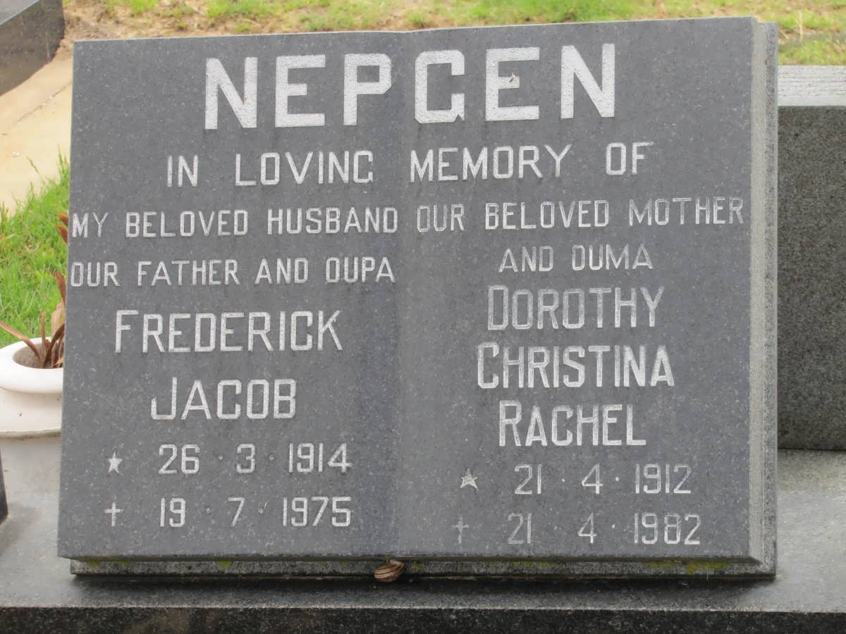 NEPGEN Frederick Jacob 1914-1975 & Dorothy Christina Rachel 1912-1982
