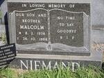 NIEMAND A. Malcolm 1938-1988