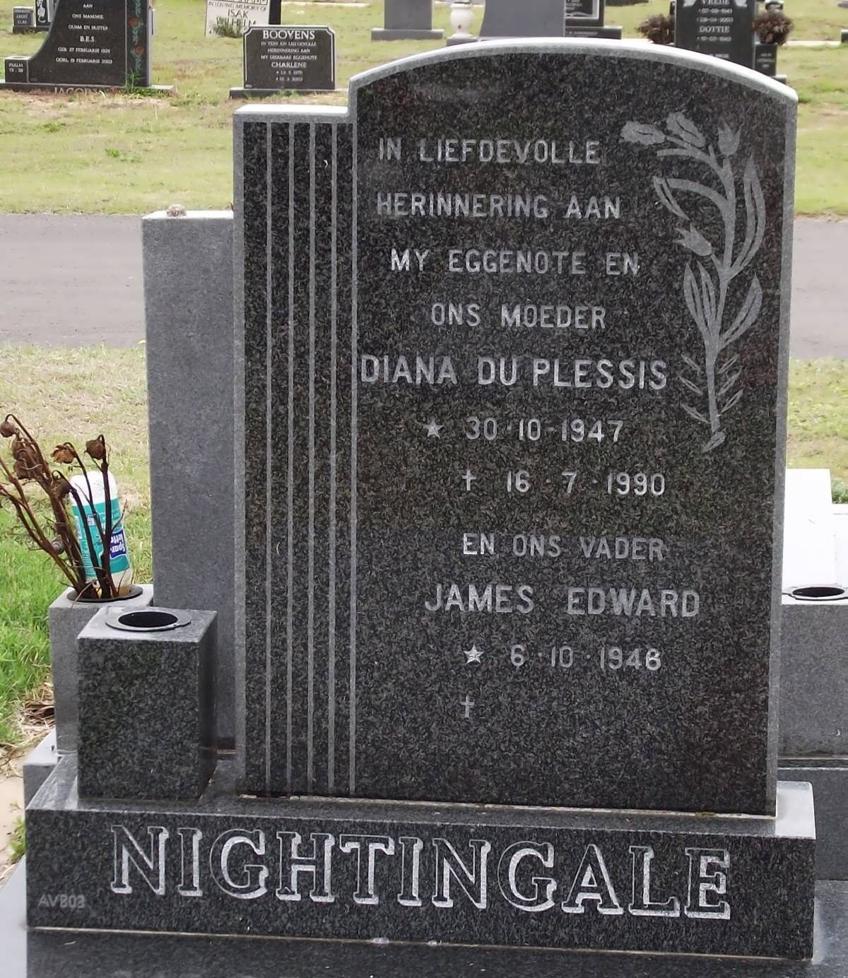 NIGHTINGALE Diana Du Plessis 1947-1990 & James Edward 1946-