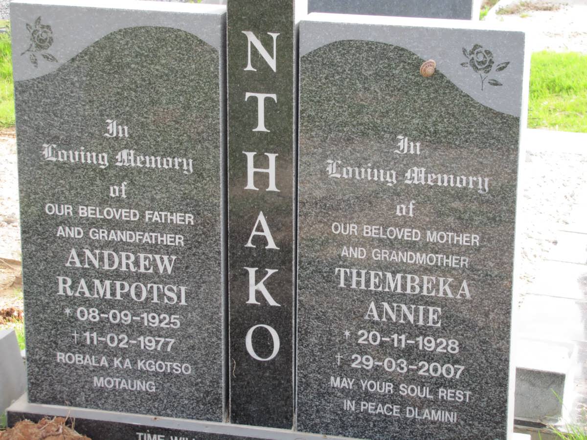 NTHAKO Andrew Rampotsi 1925-1977 & Thembeka Annie 1928-2007