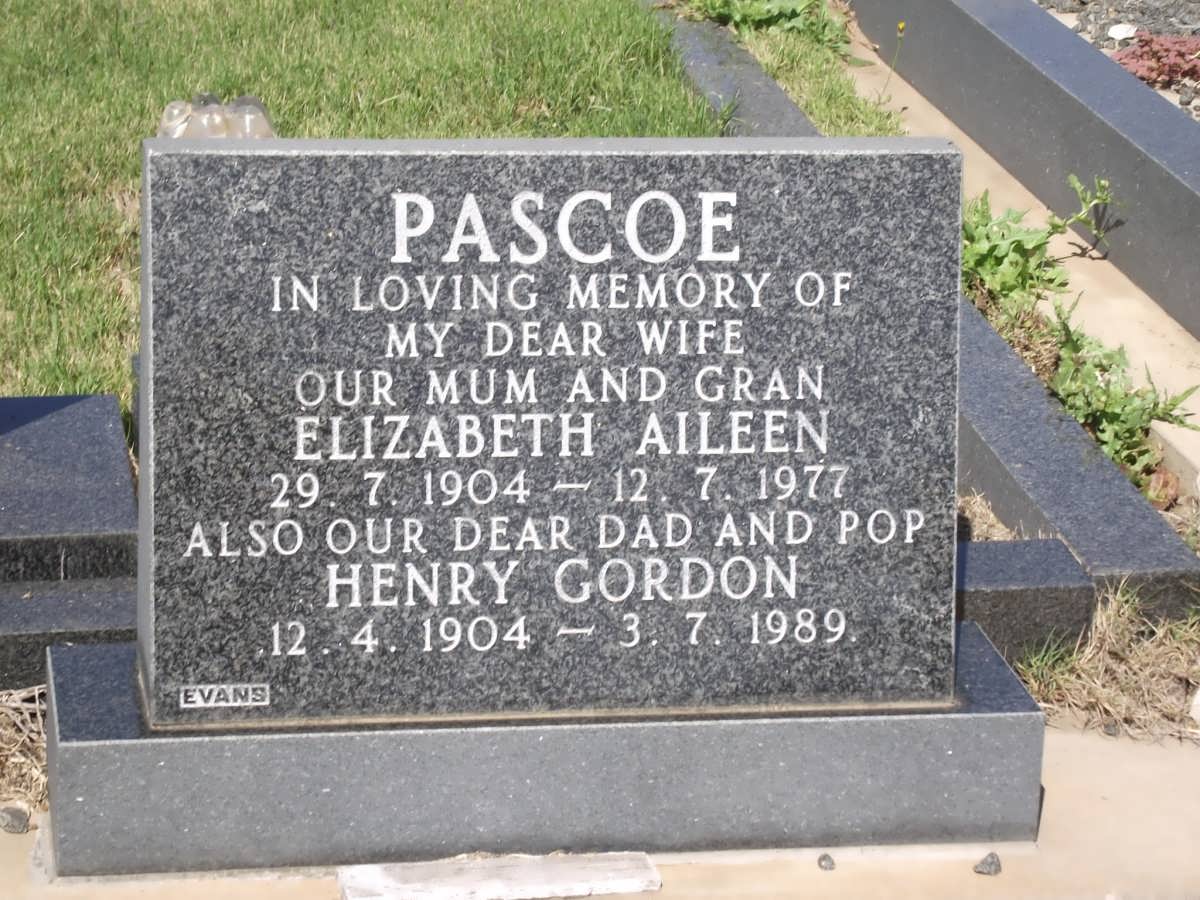 PASCOE Elizabeth Aileen 1904-1977 & Henry Gordon 1904-1989