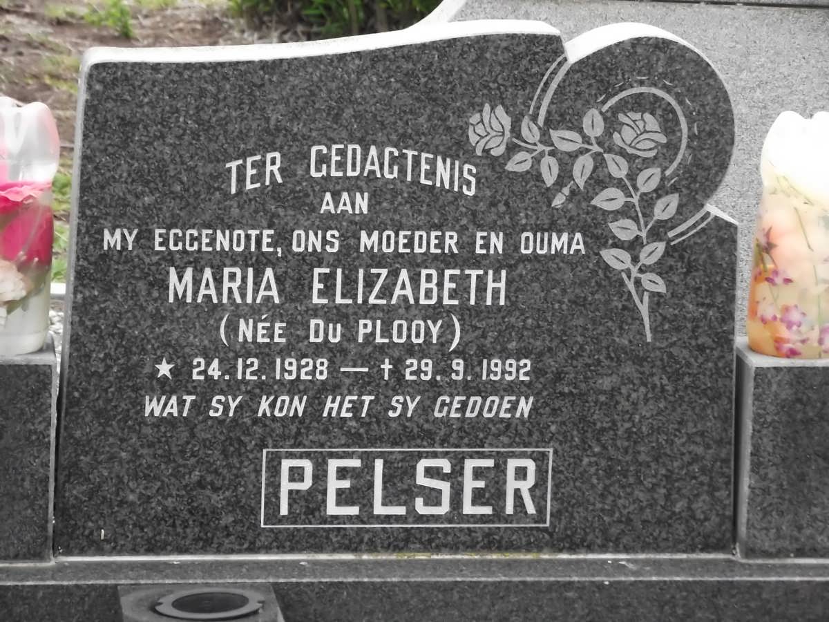 PELSER Maria Elizabeth nee DU PLOOY 1928-1992