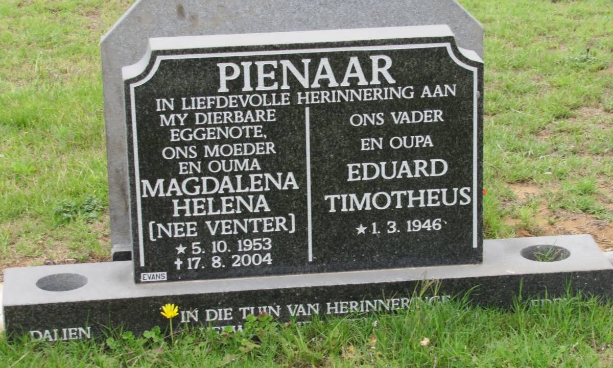 PIENAAR Eduard Timotheus 1946- & Magdalena Helena VENTER 1953-2004