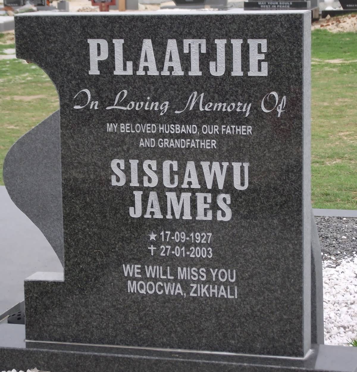 PLAATJIE Siscawu James 1927-2003