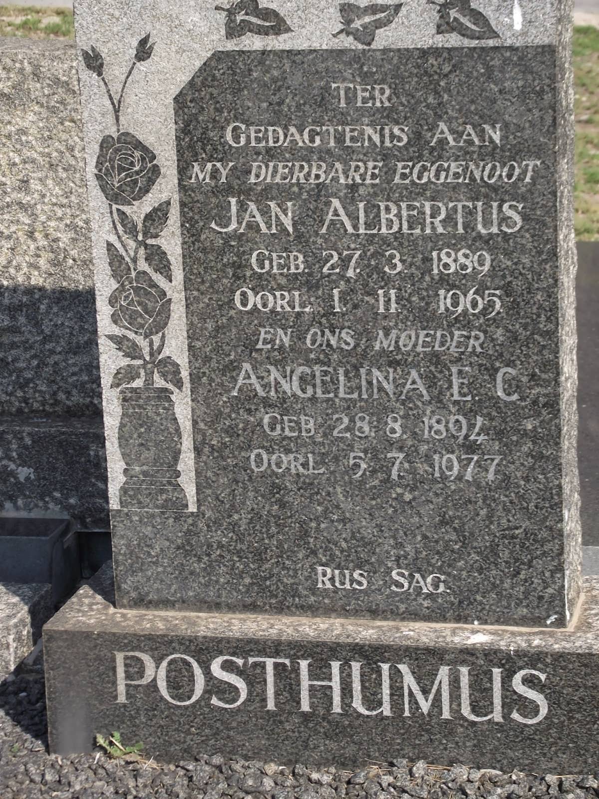 POSTHUMUS Jan Albertus 1889-1965 & Angelina E.C. 1894-1977