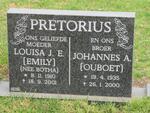 PRETORIUS Louisa J.E. nee BOTHA 1910-2001 :: PRETORIUS Johannes A. 1935-2000