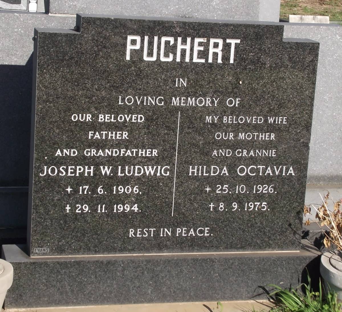 PUCHERT Joseph W. Ludwig 1906-1994 & Hilda Octavia 1926-1975