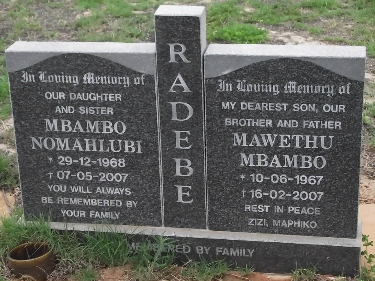 RADEBE Mbambo Nomahlubi 1968-2007 :: RADEBE Mawethu Mbambo 1967-2007