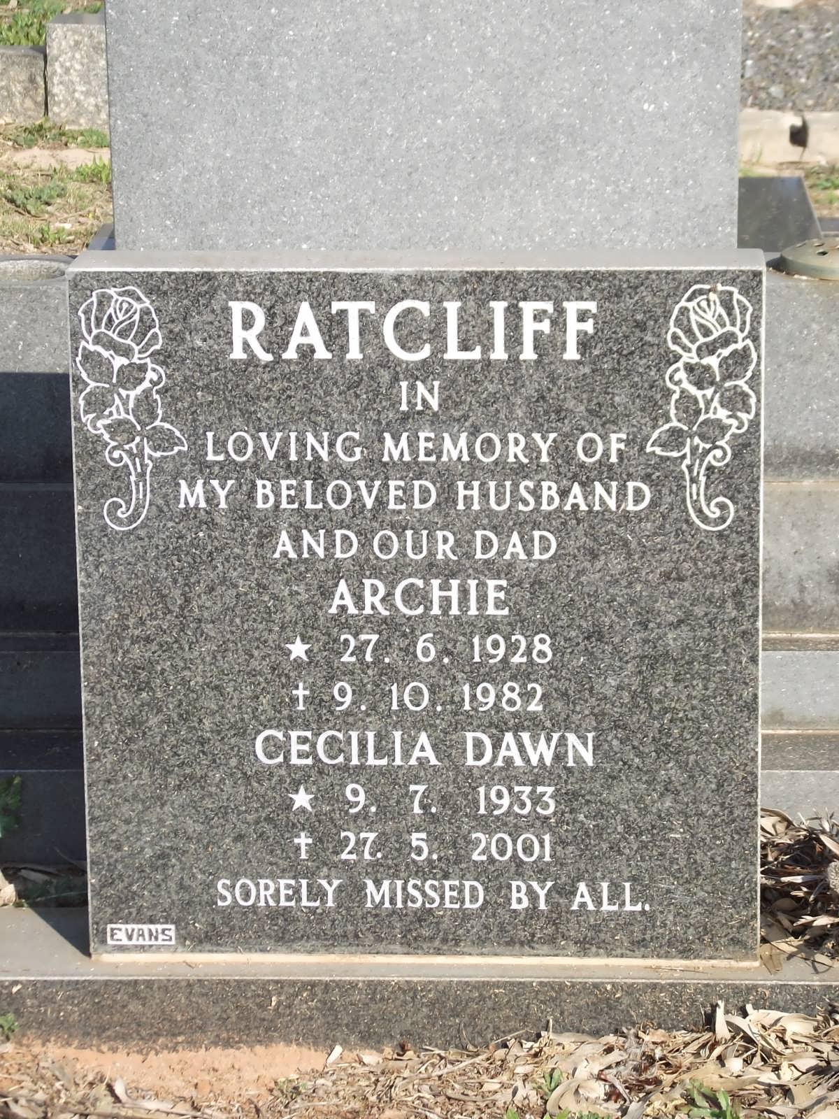 RATCLIFF T.A.B. 1929-1982 & Cecilia Dawn 1933-2001