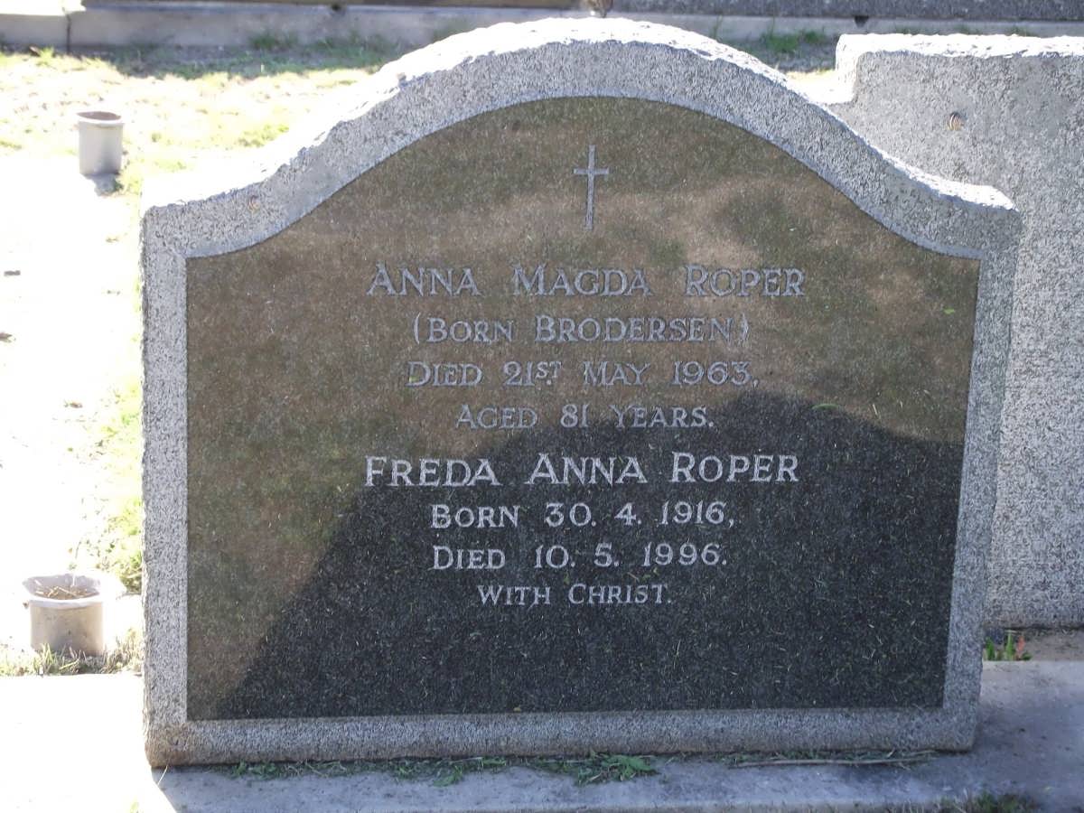 ROPER Anna Magda nee BRODERSEN -1963 :: ROPER Freda Anna 1916-1996