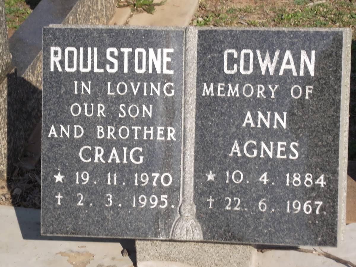 ROULSTONE Craig 1970-1995 :: COWAN Ann Agnes 1884-1967